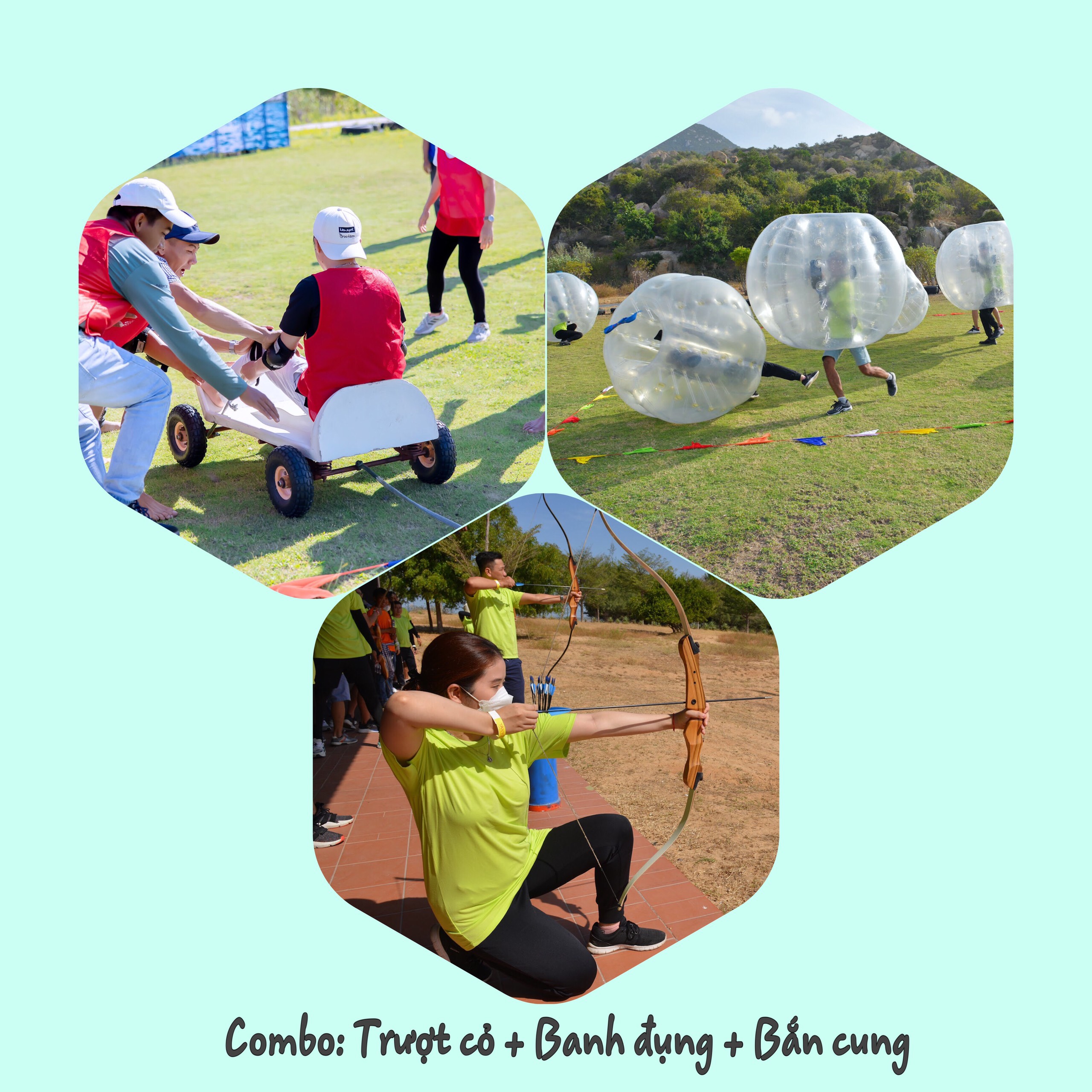 COMBO : TRƯỢT CỎ – BANH ĐỤNG - BẮN CUNG Grass skating - Crystal balls – Archery